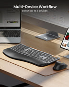 ProtoArc Ergonomic Keyboard Mouse, EKM01 Plus Full Size Wireless Bluetooth Ergo Keyboard Mouse Combo, Cushioned Palm Rest, Split Design, Rechargeable, Compatible for Windows, Mac OS - Gray and Black