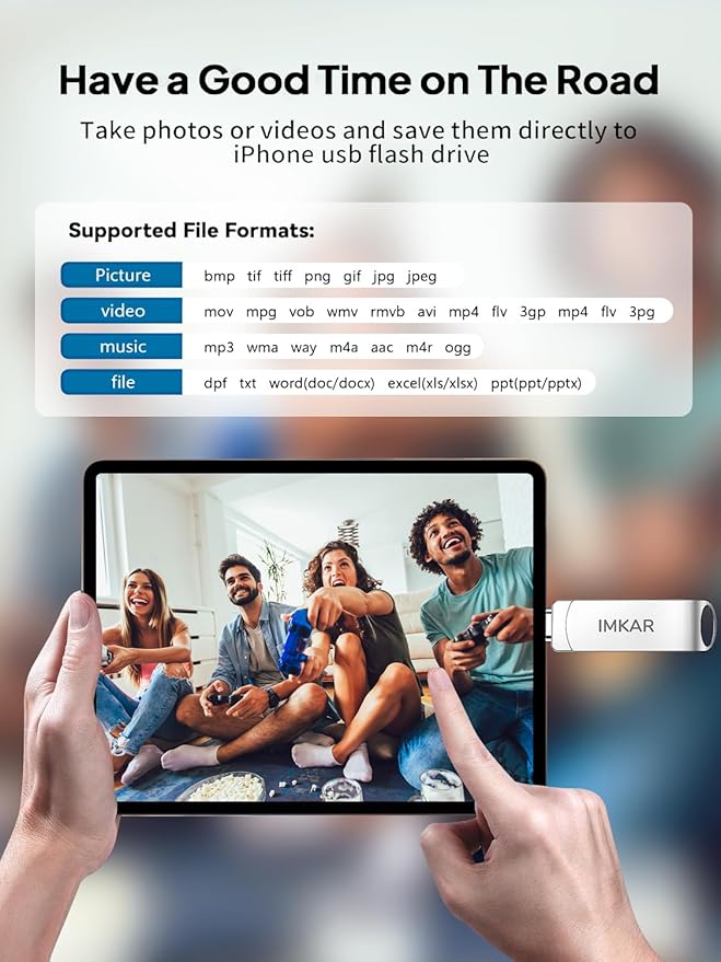 MFi Certified 512GB Flash Drive for iPhone iPad, IMKAR Memory Stick Storage for Photos Videos, Compatible with iPhone iPad Android and PC, Plug and Play No Application Required (Metal Silver)
