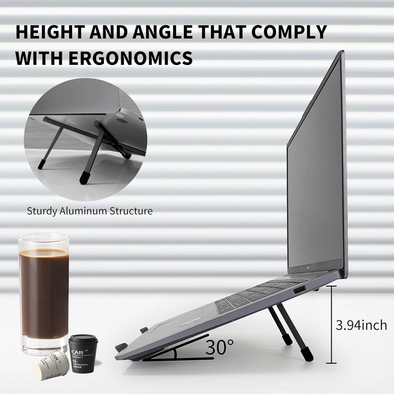 Protable Laptop Stand for Desk,Foldable Laptop Riser Holder,Ventilated Cooling Notebook Mount Computer Stand for 10-15.6” Laptops,Tablets，Aluminum (Black)