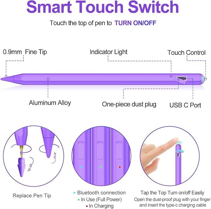 Stylus Pen for iPad 2018-2025 with Palm Rejection, Apple Pencil for Pad11th/10th/9th/8th/7th/6th Gen, iPad Pro 11/12.9 inch, New iPad Air 2025 11&13-inch(M3/2) /5th/4th/3th Gen, iPad mini 6th/5th