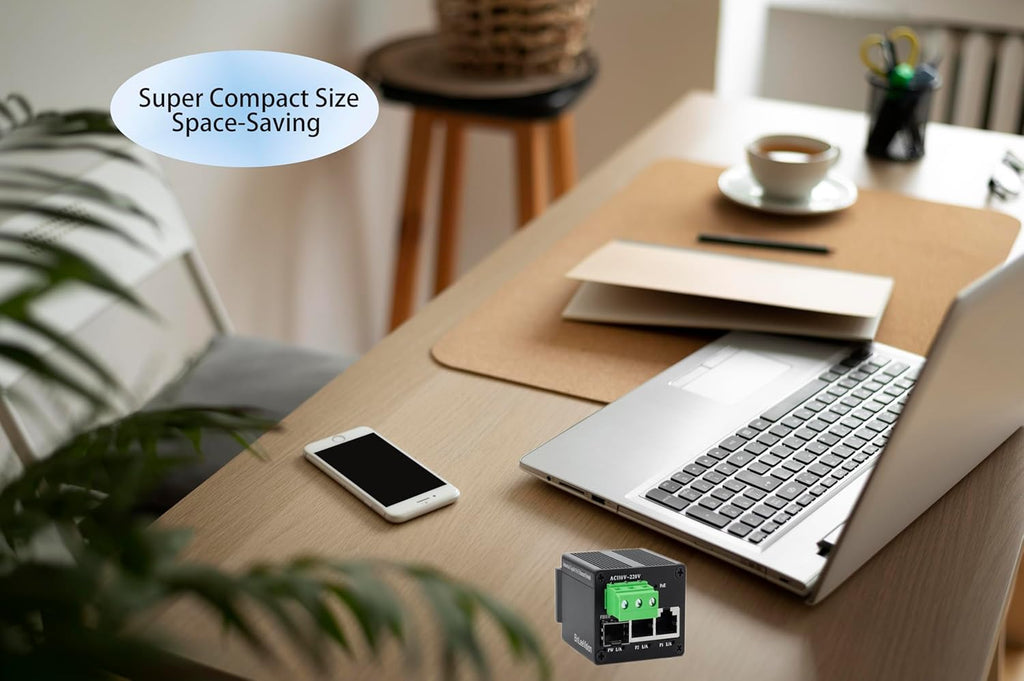 Industrial Mini Gigabit Ethernet Switch, 2-Port RJ45 + 1-Port SFP, Unmanaged Network Switch,Plug & Play,Fanless Metal Design,AC Power Supply(Non PoE)