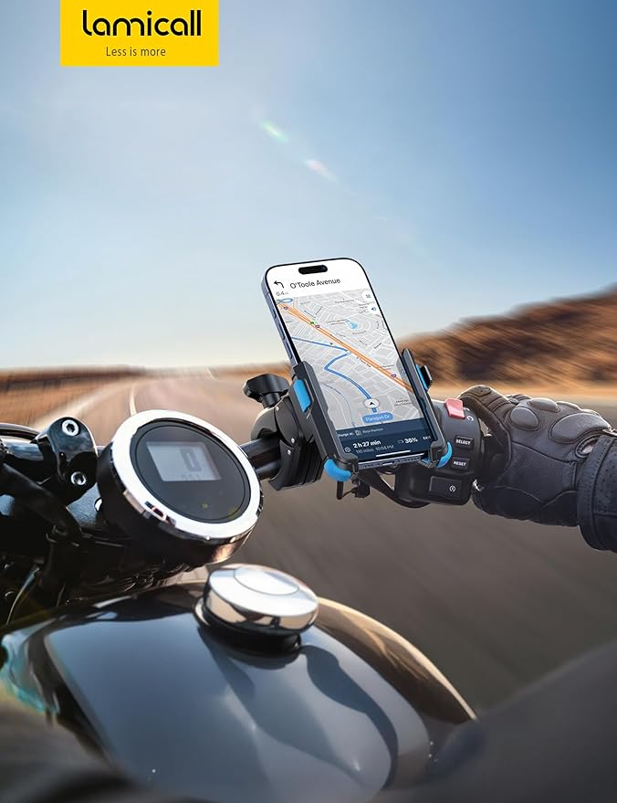 Lamicall Motorcycle Bike Phone Mount - [1s Quick Release] Bike Cell Phone Holder Clip, Bicycle Scooter Handlebar Clamp, for iPhone 16 15 14 Pro Max, Galaxy S25 S24 Ultra, 4.7-7" Phones, Blue