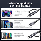 240W Multi Charging Cable, 4ft 6-in-1 USB C Cable Fast Charging Cords with USB-C/A Ports to IP/Type C/Micro Connectors for Pad/Cell Phones/Tablets/Laptop