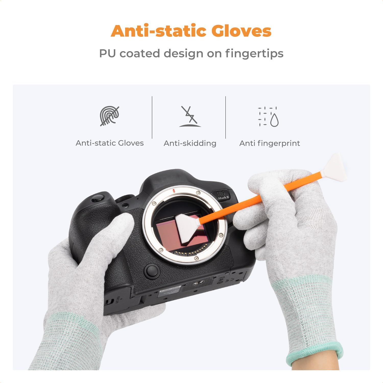 K&F Concept APS-C Sensor Cleaning Kit, Digital Camera Lens Cleaner - 20ml Cleaner, Gloves & 10 X 16mm Double-Tipped Swabs for APS-C Type CMOS & CCD Sensors