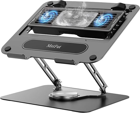 Laptop Cooling Stand with Detachable Thermoelectric Cooler, Adjustable Height & Angle, 360 Rotation Base, Carbon Steel Framework, Ultra-Quiet & Super Sturdy for up to 15.6” Laptop (Black)
