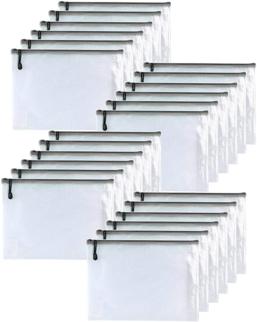 Oaimyy-24PCS-11 x 14" inches-Mesh Zipper Pouch, Plastic Zip File Folders Puzzle Bags for Organizing,for School Office Supplies,Travel,Home Storage-Black