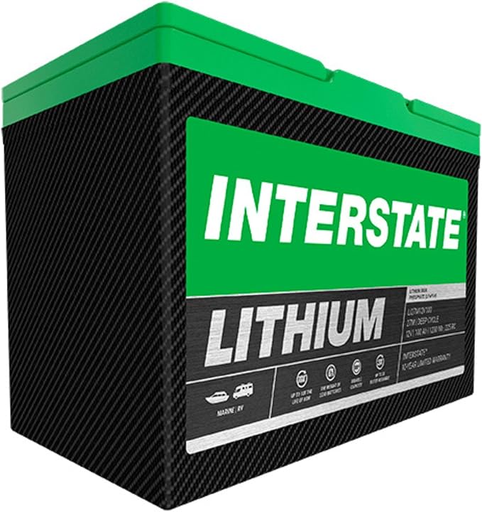 Interstate Batteries 12V 100Ah Group Size 27M Lithium Marine/RV Deep Cycle LiFePO4 Battery, Maintenance Free, Lightweight, Ideal For Boats, RV Camping, Off-Grid, Yachts (Li27M12V100)