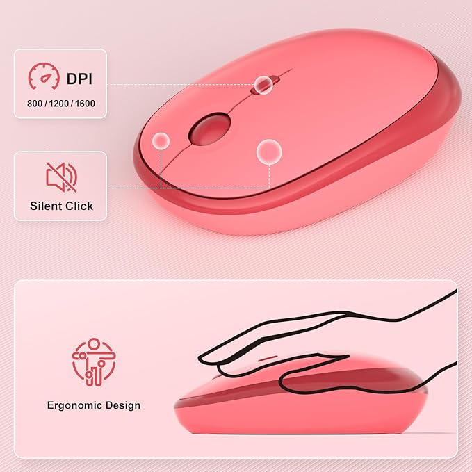 KNOWSQT Wireless Keyboard and Mouse Combo - Lovely Red Rainbow Full-Sized Typewriter Colorful Keyboards, Round Keycap USB Plug Play Retro Cute Keyboards for Windows, Laptop, PC, Desktop, Computer