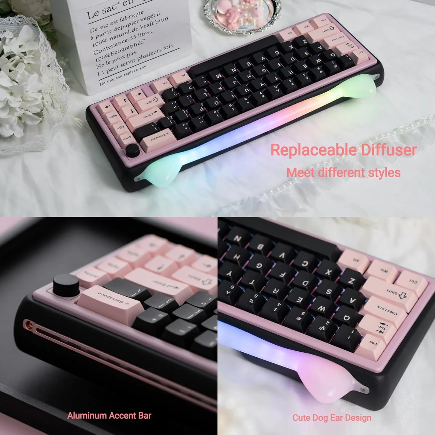 Chilkey Foxy65 Mechanical Keyboard with Knob, Gasket Mount 65% Aluminum Wireless Mechanical Keyboard, BT5.0/2.4GHz/USB-C, Hot Swappable, RGB Backlit Computer Custom Key Board for PC