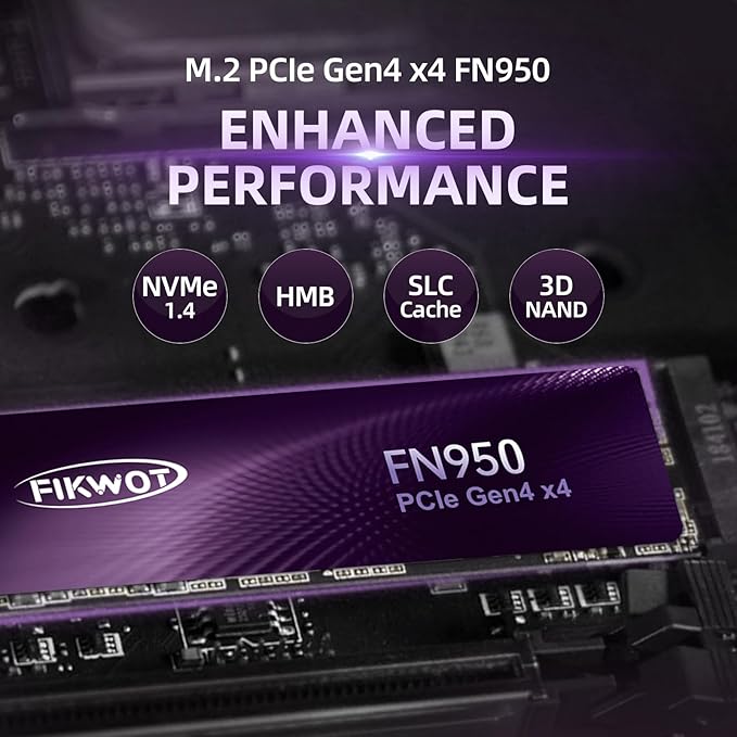 FN950 2TB NVMe SSD M.2 2280 PCIe Gen4x4, Up to 4800MB/s, Internal Solid State Drive, Configure SLC Cache, Storage and Memory Expansion for PS5 Laptop Desktop