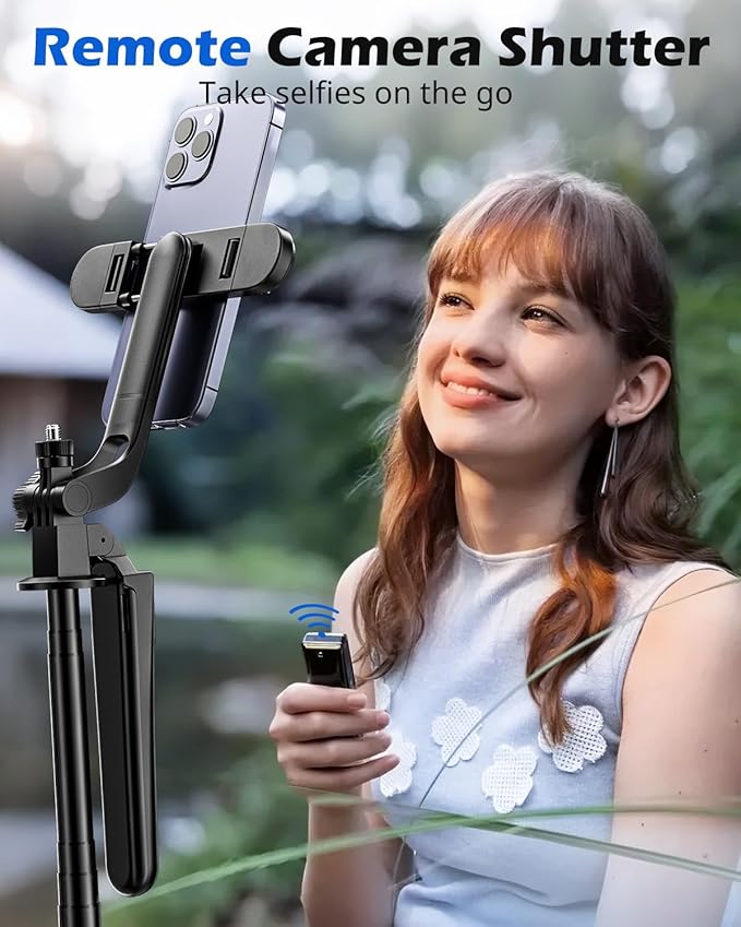 UBeesize 64'' Extendable Phone Tripod & Selfie Stick with Light and Remote, Adjustable Tripod Stand for iPhone 11-16, Android, GoPro, Cameras, Travel Vlogging & Video Recording