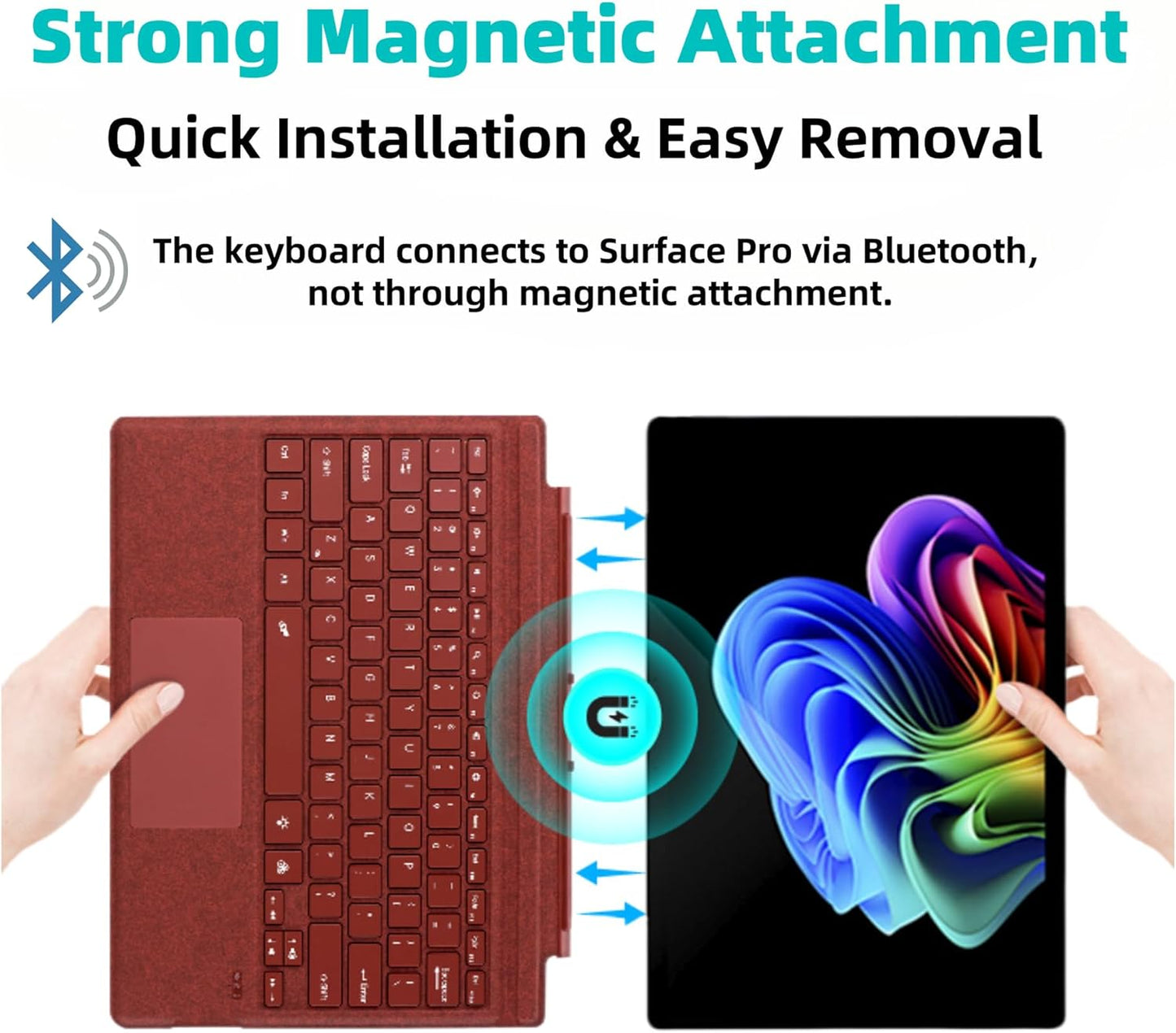 Keyboard for Microsoft Surface Pro Copilot+ (11th Edition) / Pro 11 / Pro 10 / Pro 9 / Pro 8 / Pro X, 13 inch, Detachable Type Cover with Touchpad, 7-Color Backlit & Pen Holder (Poppy Red)