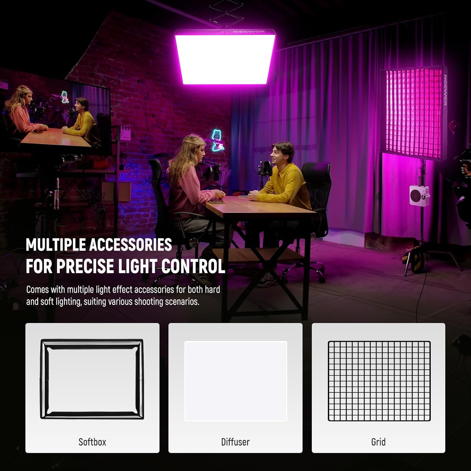 NEEWER Pro 200W Flexible LED Video Light, Studio RGB Panel Light Mat Kit with Softbox APP/2.4G/DMX Control 2500-10000K 25000lux/0.5m CRI95+, Key Lighting for Live Streaming Video Recording, AF200C