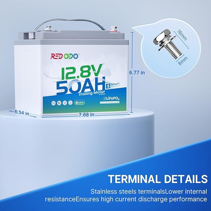 Redodo Smart Bluetooth 12V 50Ah LiFePO4 Lithium Battery for Trolling Motor, Low-Temp Protection, 10 Years Lifetime, Lightweight & Portable Perfect for RV, Solar, Boat Marine and Camping 3 Pack