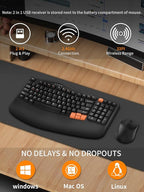 Wireless Keyboard and Mouse Combo, 2.4G Wave Keys Ergonomic Keyboard with Palm Rest and 3 DPI Silent Mouse, Compact Size for Natural Typing, Spill-Resistant, for Windows/PC/Laptop/Mac(Black)