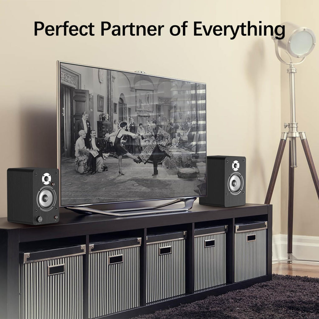 LONPOO Powered Bookshelf Speakers for Record Player,2.0CH Bluetooth Active Near Field Monitors with 1-inch Silk Domed Tweeter and 4-inch Aluminium Speaker for Home Theater, 100 Watts RMS