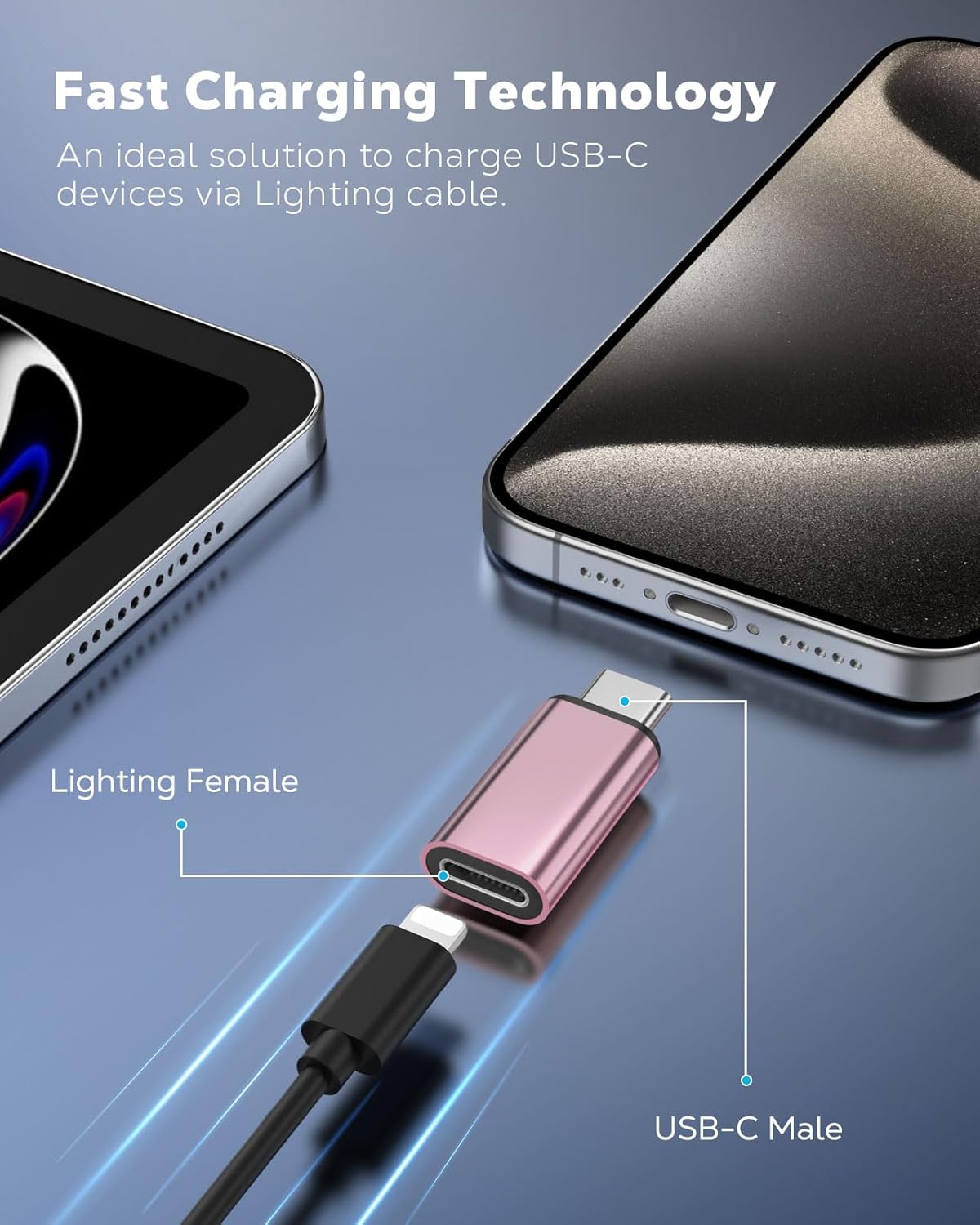 MoKo 4 Pack Lightning Female to USB C Male Adapter,USB-C Lightning Adapter for iPhone Air 17 16 15 Pro Max Plus, iPad Pro/Air, Galaxy,iPhone to USB C Adapter for Data Sync, NOT for Audio/OTG, Pink