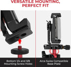 REFLEX CAMERA Metal Mobile Phone Tripod Mount, 360° Rotatable with Cold Shoe Mount, Universal Smartphone Attachment Clamp, 1/4" & 3/8" Mounting Screw Holes, Arca Swiss compatible Base Plate for iPhone