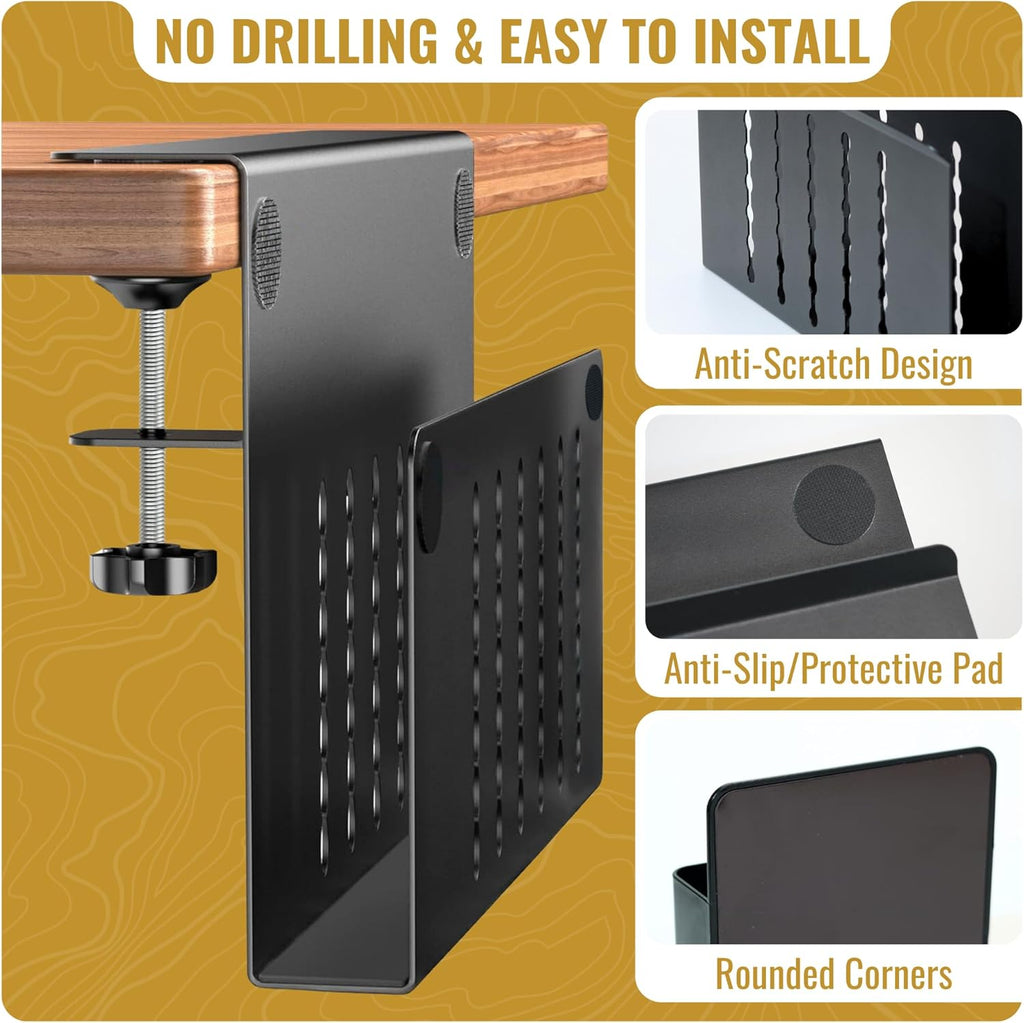 Desk Side Storage – Heavy-Duty Steel Laptop Holder Desk Attachment with Magnetic Pen Holder, Side Table No Drill Clamp Desk Organizer, Hanging Desk Organizer for Home & Office – Black