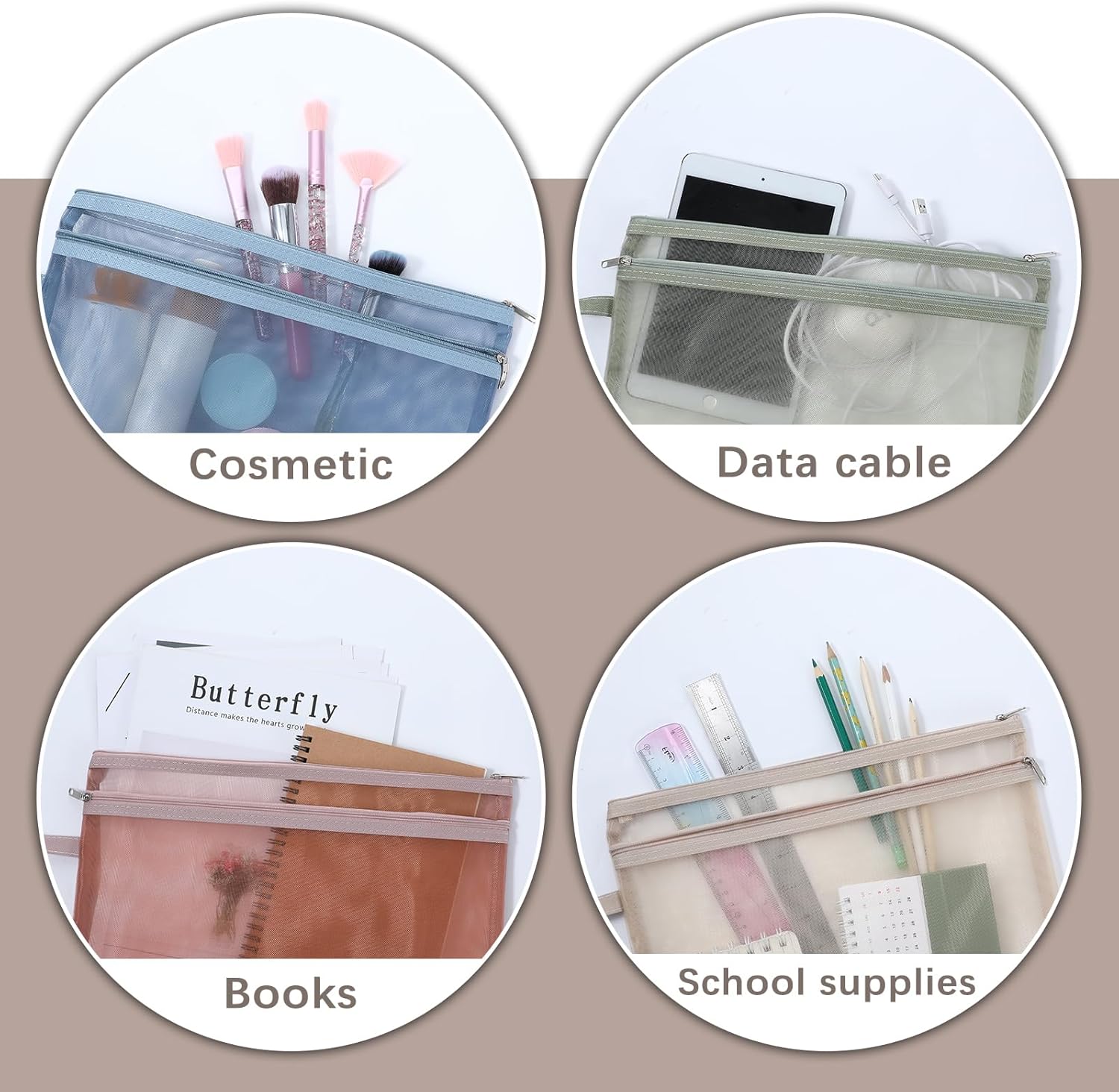 10 Pack Colored Mesh Zipper Pouch Bags, Double-Layer Nylon Puzzle Building Block Sets Toy Storage & Organization, Breathable See Through A4 Zipper Pouch with Handle for School Office Games