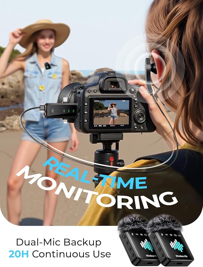 3-in-1 Microphone for iPhone: Wireless Lavalier Microphone for Camera & Android - Mini Mic - 328ft Transmission & 20H Battery Life - Vlogging with AI Noise Reduction