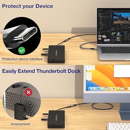 1.64FT USB 4 Extension Cable for Thunderbolt 4, 240W Male to Female Super Fast Charging, 40Gbps USB 4 High Speed Data Transfer, 8K@60Hz Type C Video Extender Cable for USBC Hub/iPhone16/MacBook/iPad