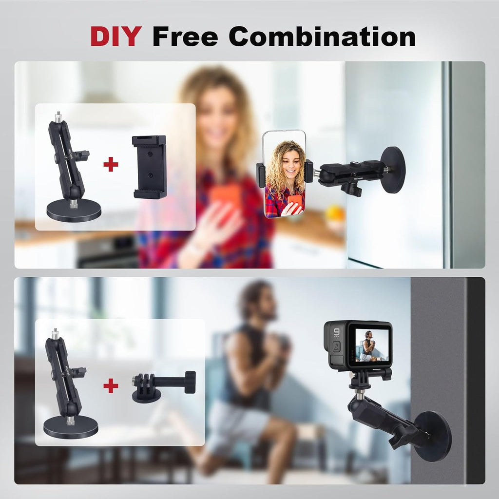 Magnetic Camera Mount for Action Camera, 12 Strong Magnet Base with 360 Rotation Ball Head- Quick Car Holder Attachment for DJl Action 5 Pro 4 Osm0 Pocket 3 GoPrO Max her0 13 12 lnsta36o X5 X4,JC030