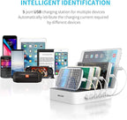 MSTJRY Charging Station for Multiple Devices : 5 Port Multi USB-A Charger Stations Multi-Device Organizer Charging Dock Designed for iPhone iPad Cell Phone Tablets (7 Short Cables Included)