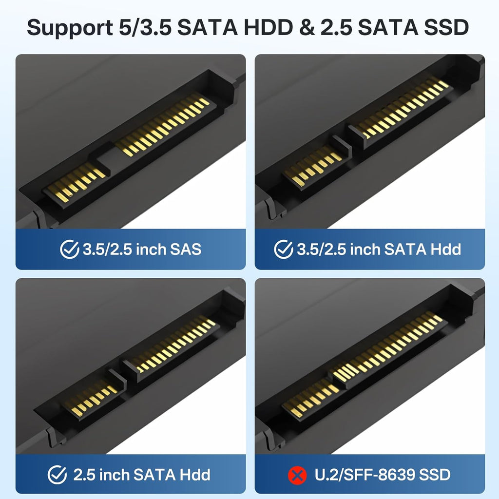 USB-C Hard Drive Docking Station, 2.5"/3.5" Inch SATA Enclosure with Cable, Speed up to 5Gbps, Tool-Free USB 3.0 to SATA External Hard Drive Dock with 12V/2A Power. Support up to 24TB