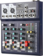 Dj Mixers 4 Channel Audio Mixer Sound Board with Bluetooth, Usb Audio Interface with 48V Phantom Power Sounds Mixer Board with FX Reverb Delay Effect for Streaming