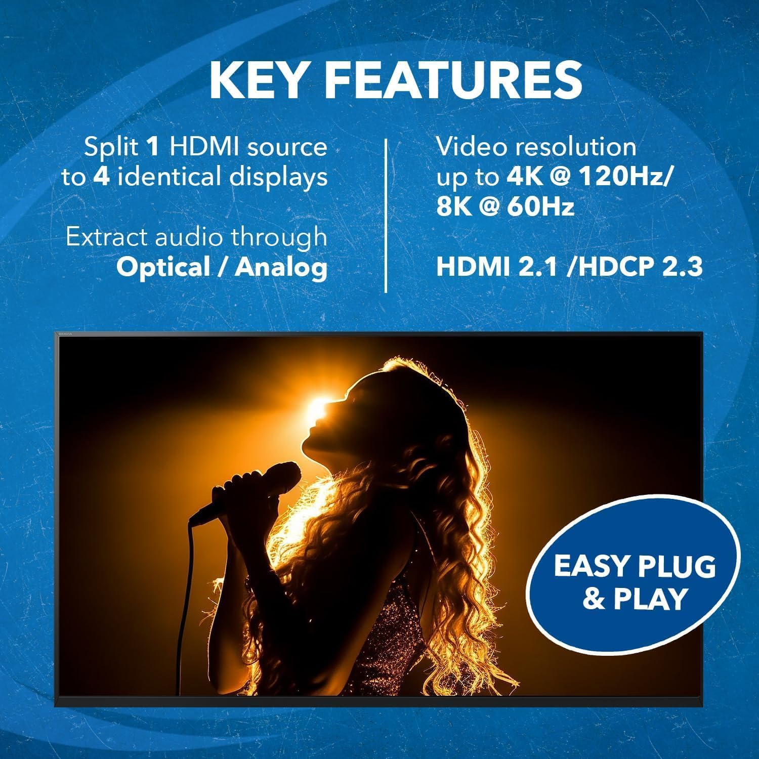 OREI 8K HDMI Splitter 1 in 4 Out, 1 x 4 Duplicate/Mirro Screen with Audio Extractor UltraHD Supports Upto 4K @ 120Hz IR EDID HDCP 2.3 for PS5, Xbox, NVIDIA (BK-104A)