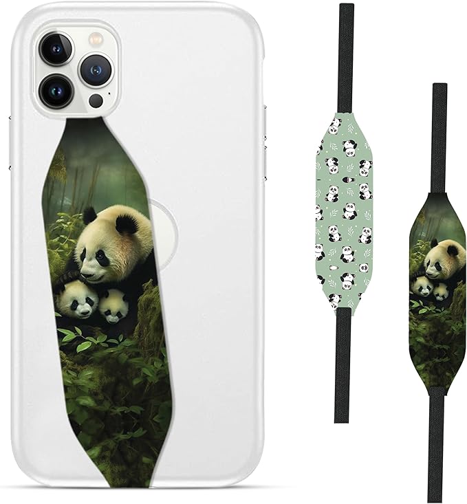 Phone Grip Strap - Pack of 2 Reversible Finger Holder for Phone Back, Customizable Anti-Slip Design, Wireless Charging Compatible Detachable Holder for iPhone - Pandamodium