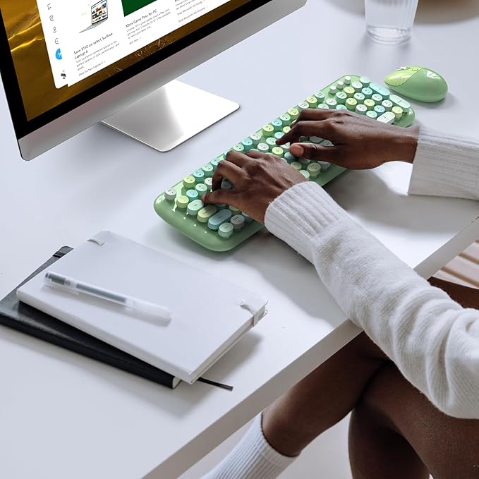 KNOWSQT Wireless Keyboard and Mouse Combo Pale Green - Colorful 104 Key 2.4G Round Keycap Typewriter Keyboards, USB Dongle Plug and Play, for Laptop, Windows, PC, Computer, Desktop