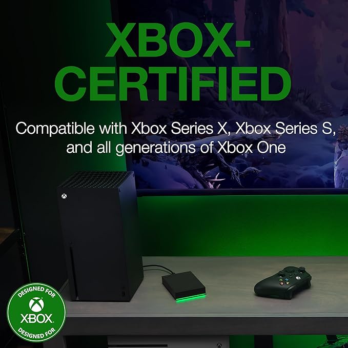 Seagate Game Drive for Xbox 5 TB External Hard Drive Portable HDD - USB 3.2 Gen 1, Black with Built-in Green LED bar, Xbox Certified, 3 Year Rescue Services(STKX5000403)