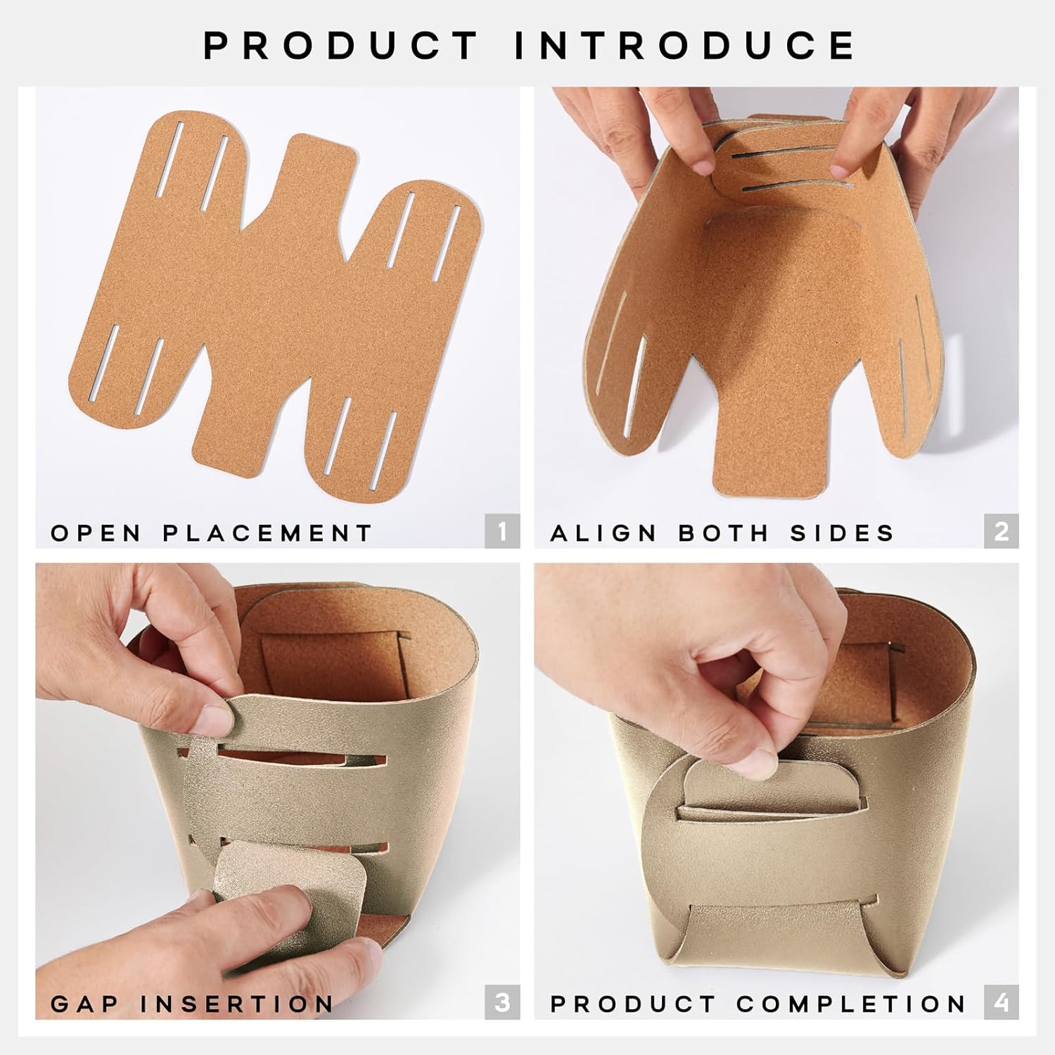 HOMIEAZICOZI 2-Pack Cork Leather Desk Accessories Storage - Pencil Pen Holder - Makeup Brush Holder Organizer - Stylish Addition to Home Decor (Champagne Gold)