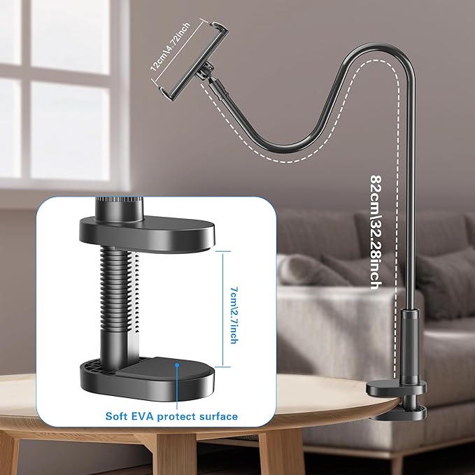 Gooseneck Tablet Holder for Kindle Reading in Bed, Hands Free Desk Bedside Lazy Arm Stand for Kindle Accessories, Compatible with iPhone iPad mini