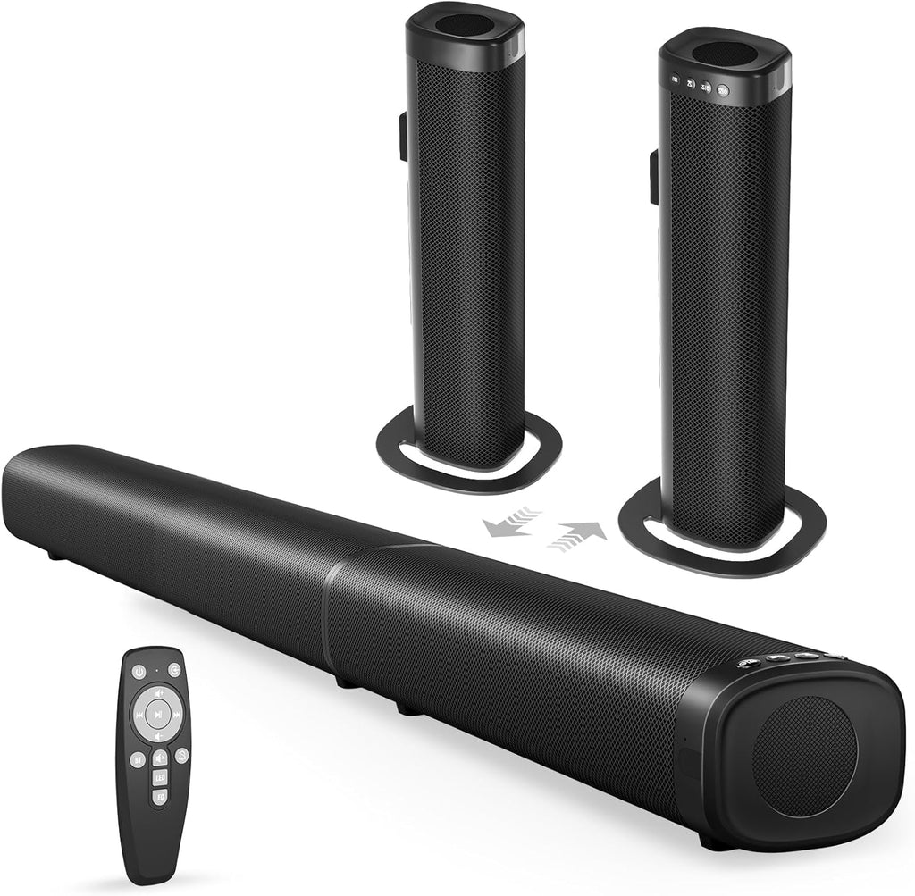 Sound Bar, 100W Sound Bar for Smart TV, Bluetooth 5.3 Soundbar, 2 in 1 Detachable Home Speaker Bass Effect, Home Theater Surround Sound, ARC/Optical/AUX/USB Connections, for TV/PC/Projectors