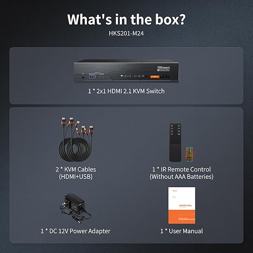 TESmart 8K@60Hz HDMI KVM Switch 2 Computers 1 Monitor, USB 3.0 HDMI KVM Switch 2 Ports 4K@144Hz, Support EDID, Gigabit Network, Hotkey Switch, Audio & Mic with All Input Cables