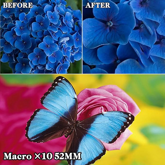 10 in 1 Cell Phone Camera Lens Kit, 52MM Clip-On CPL Phone Camera Lens Filter Kit Including 10x Macro, CPL Polarizer, 7 Colour Filters Compatible with iPhone and Other Phones