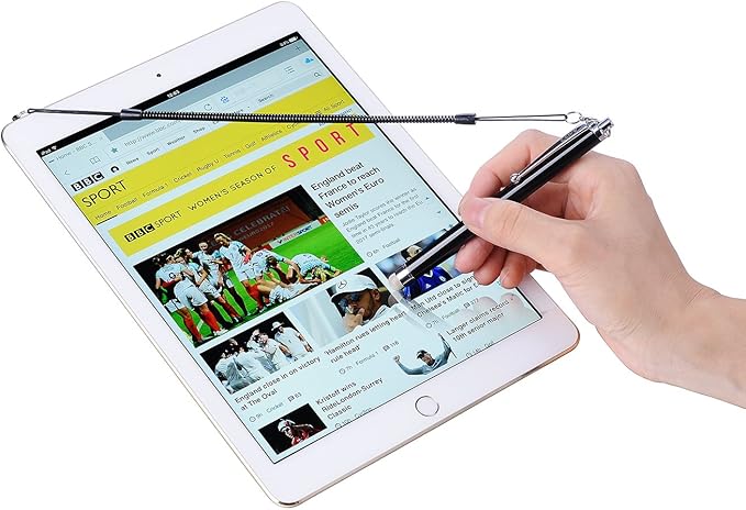 Stylus Pens, CCIVV 4 Pcs 5.6 Inches Mesh Tip Stylus for Touch Screens, iPad, iPhone, Kindle Fire, 4 Extra Replaceable Hybrid Fiber Tips (White, Black, Silver, Blue)