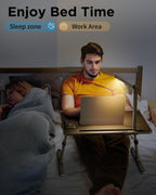 Laptop Bed Tray Desk with LED Desk Light, SAIJI Adjustable Laptop Stand for Bed, XX-Large PVC Leather Foldable Table with Book Stand,Wrist Rest, Extra Leg Room(Black)