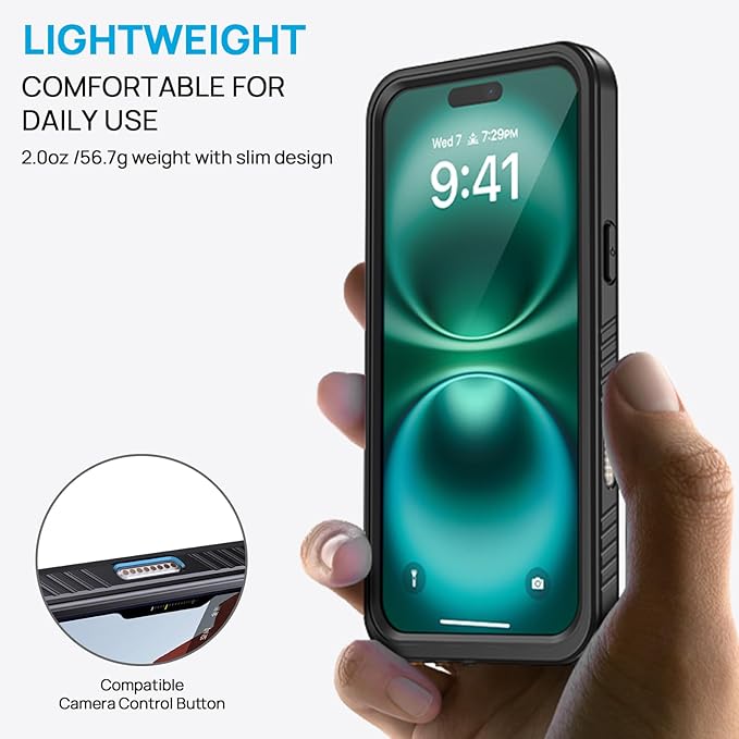 Lanhiem for iPhone 16 Pro Case, IP68 Waterproof Dustproof Shockproof 16 Pro Cases with Built-in Screen Protector, Protective Heavy Duty Rugged Phone Cover for iPhone 16 Pro - 6.3 inch (Black/Clear)