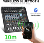 XTUGA 6 Channel Audio Mixer Sound Board Mixing Console, Audio Interface PC USB Bluetooth with 48V Phantom Digital Effect for DJ Live Recording Studio Karaoke(CT60)