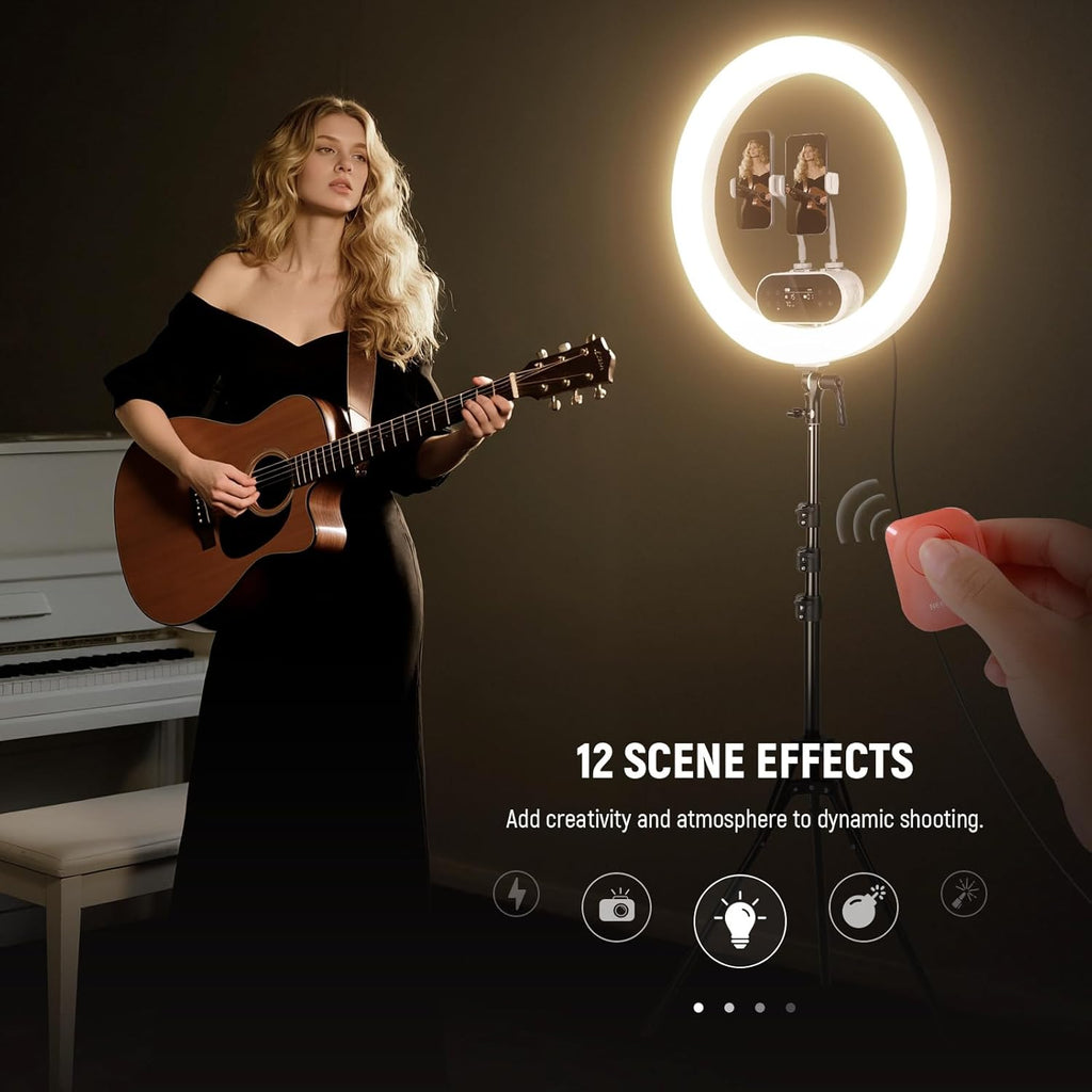 NEEWER 19" 100W High Power LED Ring Light with Tripod Stand & 3 Phone Holders Compatible with iPhone, 2900-7000K CRI97+ App&2.4G Control Lighting for Selfie Video Recording Makeup Streaming, RH100B