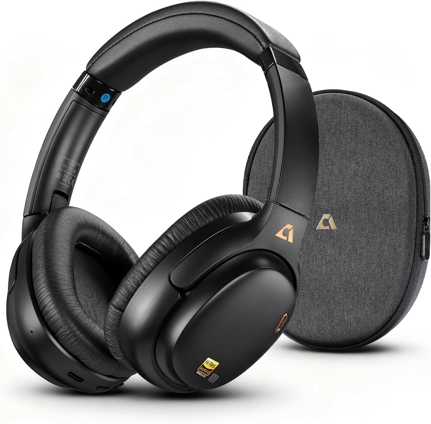 1Mii E700 Wireless Bluetooth Over Ear Headphones with Active Noise Canceling, Hi-Res Audio LDAC/aptX Low Latency for Airplane Travel Overhead Comfort, 54H Playtime, Custom EQ via App - Black