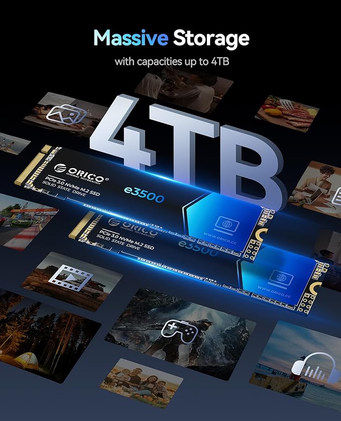 ORICO 1TB M.2 NVMe SSD, PCIe Gen3x4 M2 2280 SSD, Up to 3100MB/s Read & 1900MB/s Write, 3D NAND Flash Internal Solid State Drive with SLC Cache, Compatible with Laptops PC Desktops-e3500