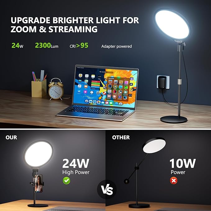 Aureday 10.5” Dimmable Desktop Ring Light with Stand and Phone Holder, 24W Full-Screen LED Ring Light for Desk, Video Conference Lighting for Laptop, Zoom Lighting for Computer, Live Stream, TikTok