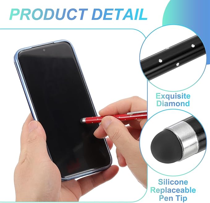 PATIKIL Stylus Pens for Touch Screens, 6 Pcs High Precision Universal Bling Stylus Crystal Metal Capacitive Pen for Touch Screen Devices Phone Tablets Laptop, Black