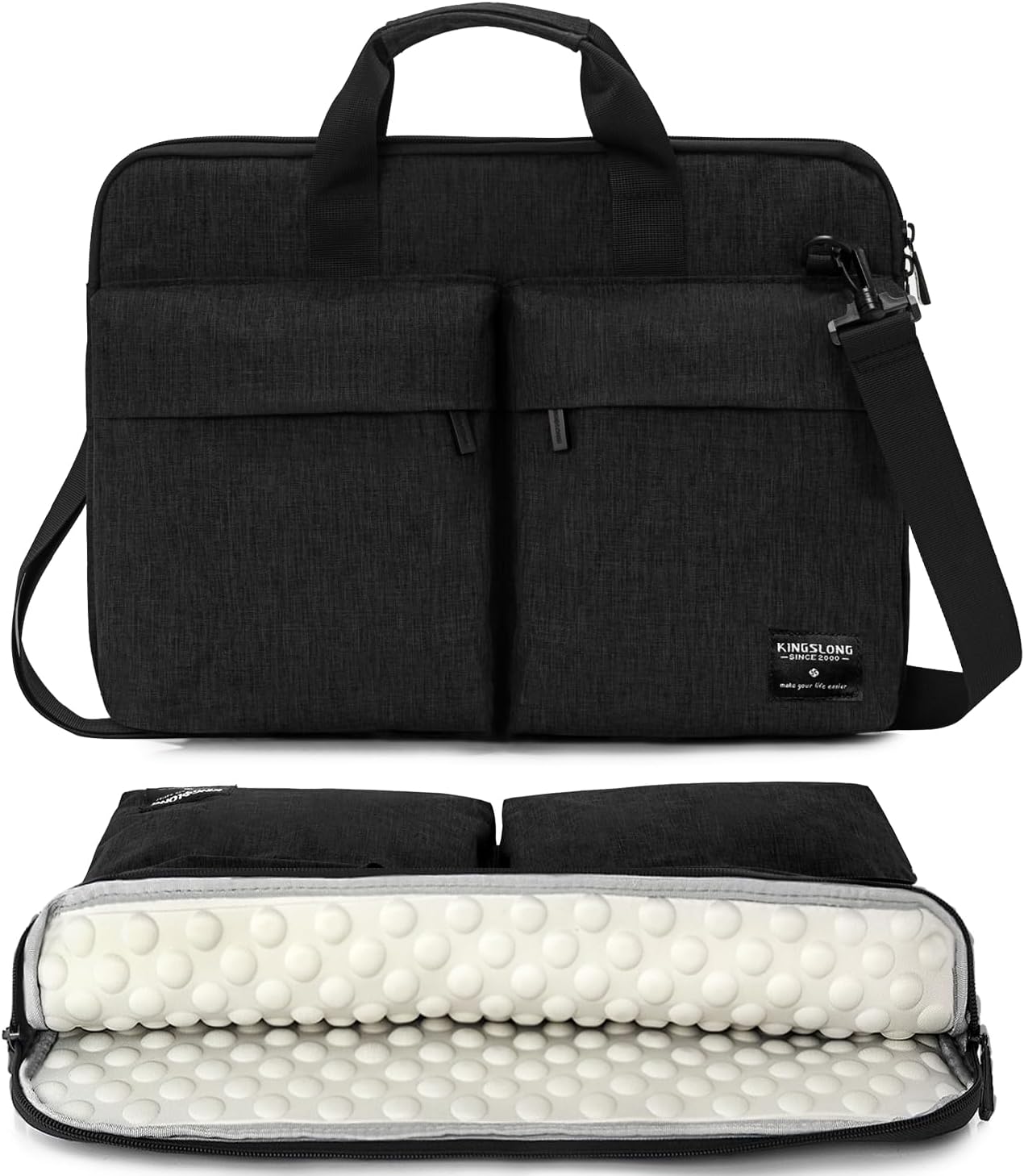 KINGSLONG 17-17.3 inch Slim Laptop Bag, Computer Carrying Case with Shoulder Strap, Notebook Handbag Cover for Men Women Fits Acer Asus Lenovo HP Toshiba Black