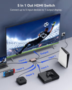 HDMI Switch 5 in 1 Out 4K@60Hz, GANA HDMI Splitter Switcher with Remote, Aluminum HDMI 2.0 Switch Box Hub for 3D, HDCP2.2, HDR, Compatible with Xbox, PS5/4/3,Fire Stick,Roku,Blu-Ray Player, Rose